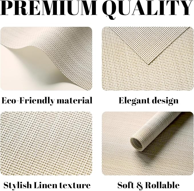 Placemats Set of 8 Vinyl/Plastic Woven Place Mats for Kitchen Table Indoor/Outdoor Washable Placemat Wipeable Dining Table Mats (Beige,8)