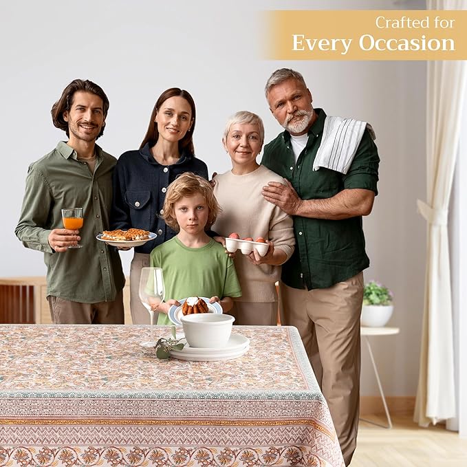 Maison d' Hermine Table Cloth Square Table 100% Cotton 54 x 54 Inches Fall Tablecloth Reusable Everyday Use for Thanksgiving Christmas Decorations Dining Farmhouse Party (Nila)