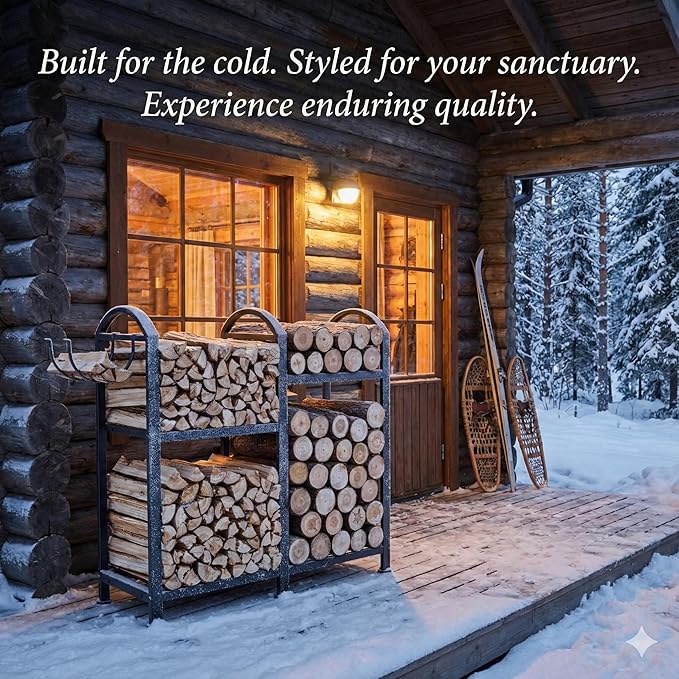 Firewood Rack Indoor With Hooks, 31inch Firewood Rack, log holders for firewood outdoor, Fireplace Wood holder Indoor, Adjustable Small Fire Wood Storage