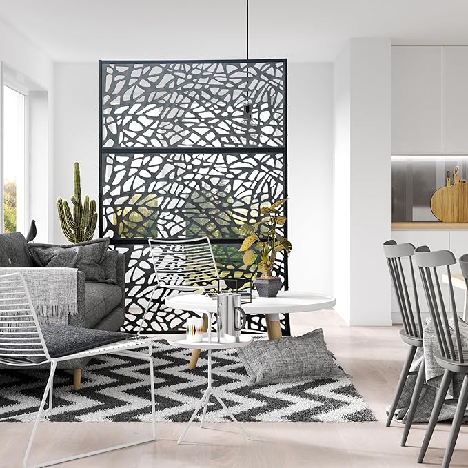 Domi Outdoor Living Privacy Screen, Freestanding, Modern, Black, Plastic Mesh, Galvanized Steel Frame