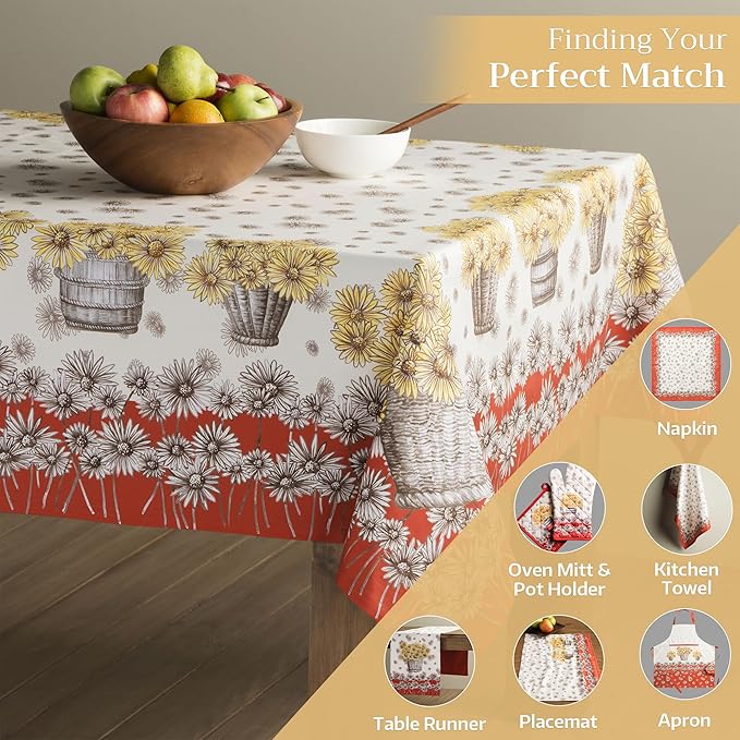 Maison d' Hermine Table Cloth Rectangle Table 100% Cotton 60 x 90 Inches Fall Tablecloth Reusable Everyday Use for Thanksgiving Christmas Decorations Dining Farmhouse Party (Bagatelle)