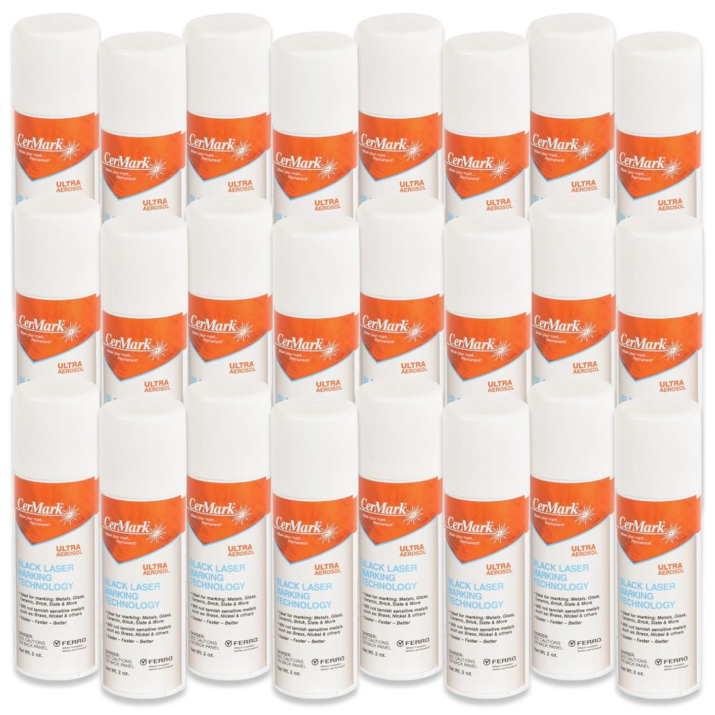 Cermark Ultra Aerosol Spray for Black Laser Marking. Great for Stainless, Glass, Slate, Metal, & Ceramic. Bonding Adhesive (2oz) (24)