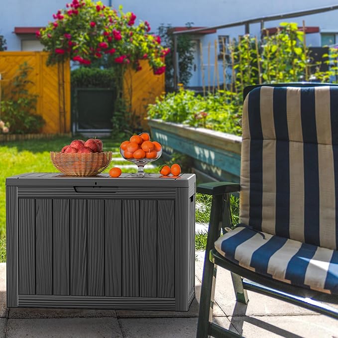 45 GallonOutdoor Storage Box,Resin Deck Boxes Waterproof, IndoorOutdoor Bin for Package Delivery, Patio Cushions, Gardening Tools, Lockable, UV Resistant