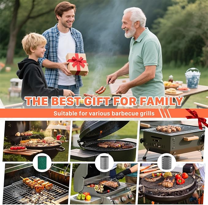 Hillyfe Grill Brush for Outdoor，Cordless Rechargeable Grill Brush with 3 Brush Heads, Grill Electric Cleaning Brushes Without Bristles, LED Light, Grill Scraper, Grilling Gifts for Men,Orange