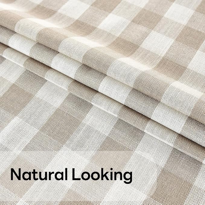 Gingham Tablecloth Rectangle Table Cloth Heavy Duty Cotton Checkered Table Cover for Spring Picnic Kitchen Dining(C-Beige, 52x120 inch)