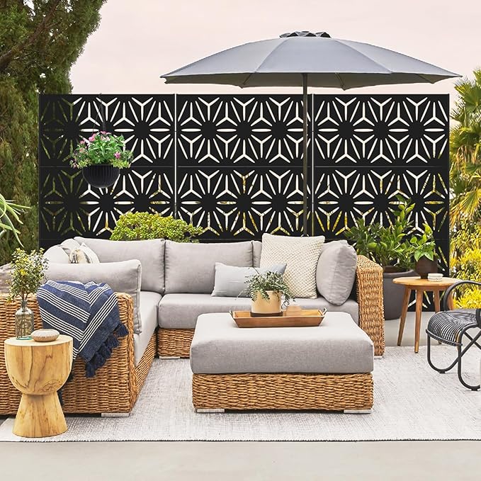 72" H×48" W Metal Privacy Screen, Outdoor Indoor Privacy Screens with Stand Panels, Free Standing Decorative Privacy Screen for Patio