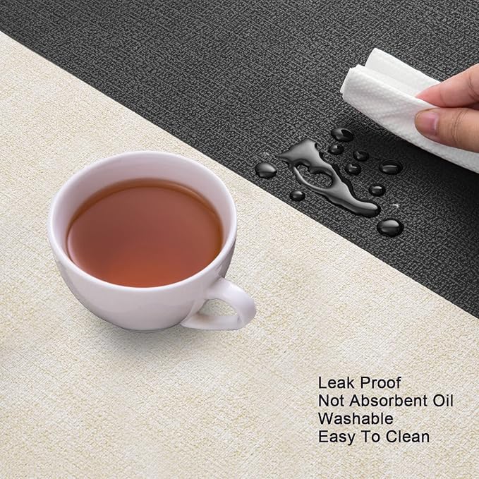 Myir JUN Placemats Set of 8, Dual Sided Faux Leather Placemats Place Mats Set of 8 Indoor for Dining Table Non-Slip Washable Heat Resistant Outdoor Table Mats (Set of 8, Black Cream)