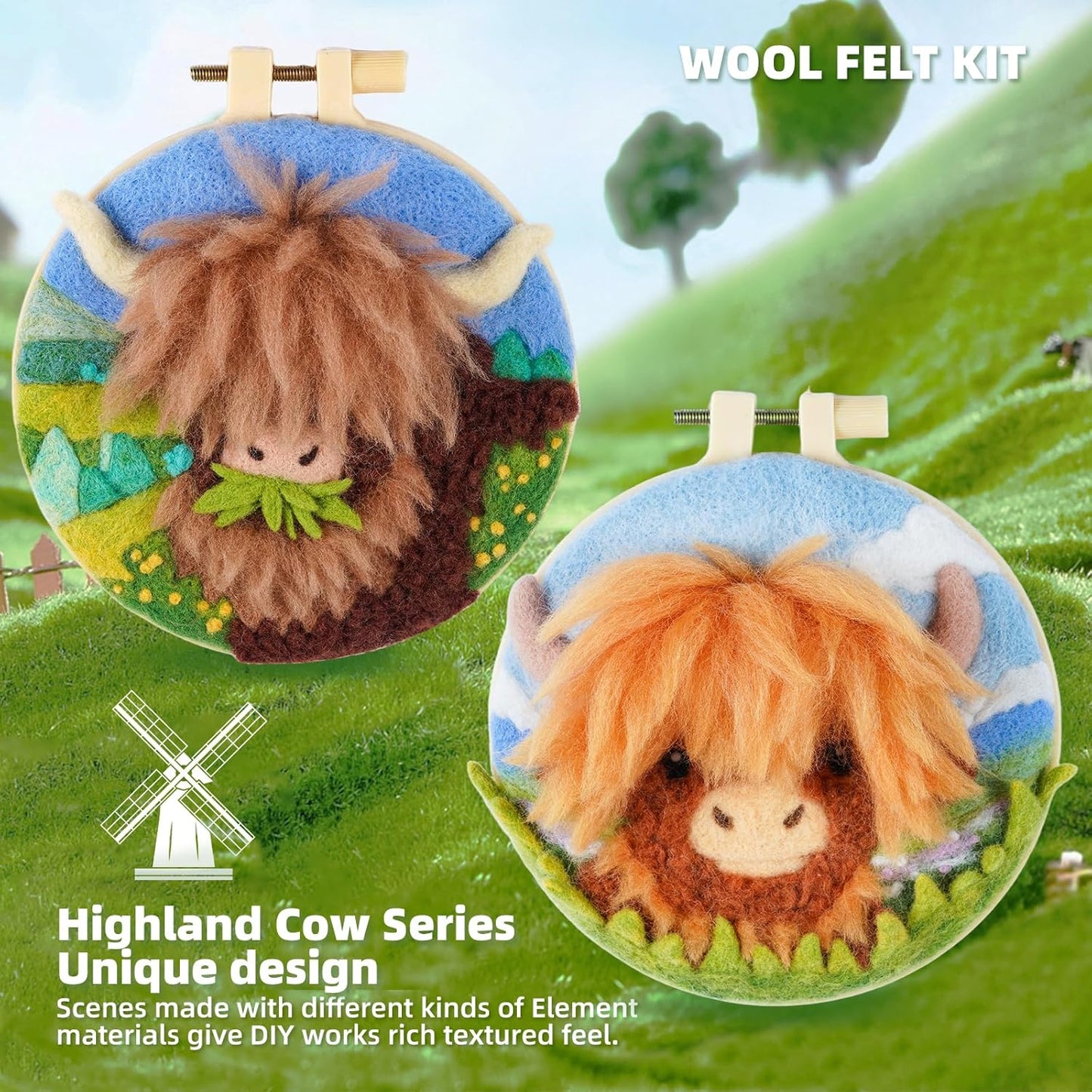 Needle Felting Kit,Embroidery kit for Beginners,Punch Needle Kits Adults Beginner,Punch Needle kit for Beginners, Includes All Tools and Materials,Easy to Follow Instructions and Videos(Highland Cow)
