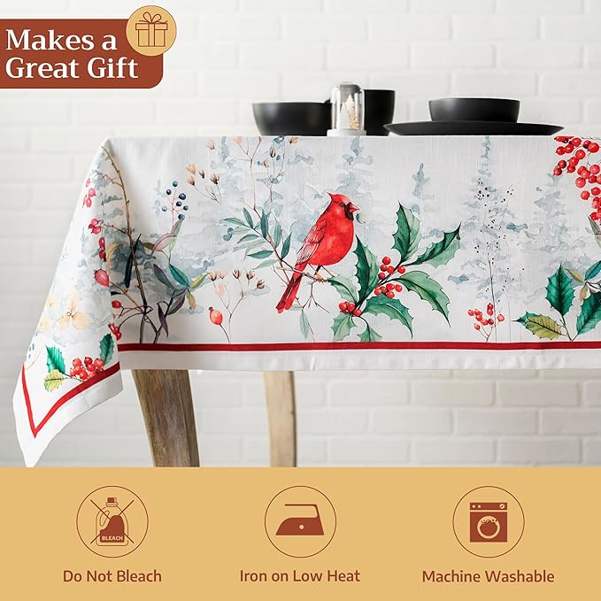 Maison d' Hermine Table Cloth Rectangle Table 100% Cotton 60 x 90 Inches Fall Tablecloth Reusable Everyday Use for Thanksgiving Christmas Decorations Dining Farmhouse Party (Morzine)