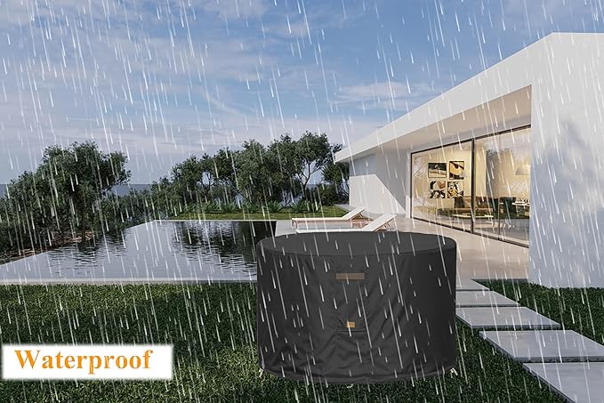 Fire Pit Cover 600D Heavy Duty Waterproof Fabric With PVC Coating Round 22" Dia x 16" H Black Fits 18-20 inch Fire Pit Table Fade Resistant Outdoor Firepit Cover