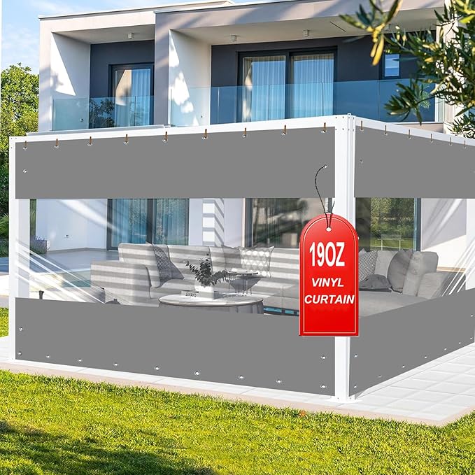 FoundGo 10'Hx07'W Vinyl Curtains for Patio 19oz, Outdoor Clear Vinyl Patio Enclosure,Heavy Duty Clear Tarp Waterproof Vinyl Tarps with Grommets for Pergola, Balcony,Porch,Gazebos，-4℉ Cold Resistant