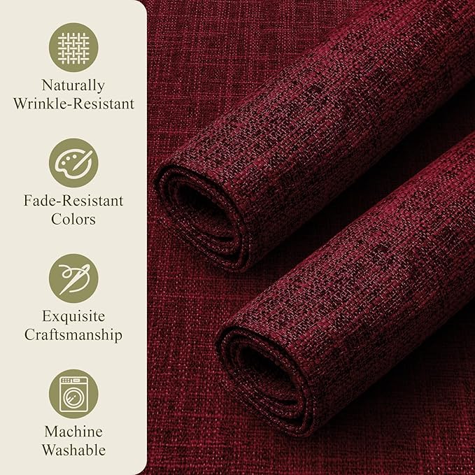 KXN Placemats Set of 4, Dual-Layer Thickened Faux Linen Table Mats, Heat Resistant & Wrinkle-Free, Machine Washable Cloth Place Mats for Kitchen Dining Indoor Outdoor (Red)