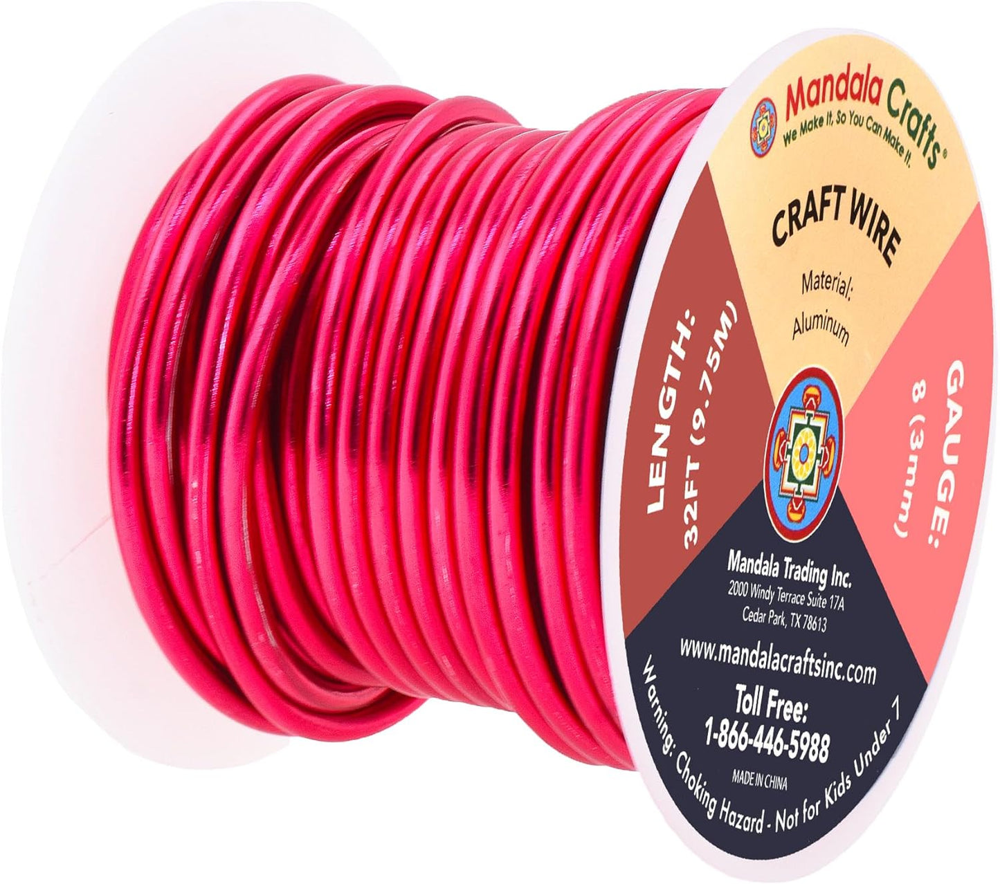 Mandala Crafts 8 Gauge Anodized Aluminum Craft Wire for Jewelry Making - 32 FT Colored Flexible Raspberry Wire - Bendable for Bonsai Armature Crafting Sculpting