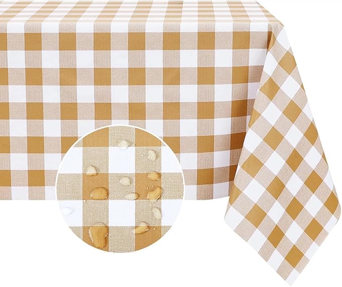 Romanstile Rectangle Vinyl Tablecloth, 100% Waterproof Buffalo Gingham Plastic Table Cloth, Heavy Duty Wipeable Checkered Table Covers for Outdoor, Camping, Picnic, Patio - 60 x 84, Coffee and White