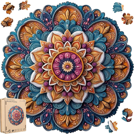 Wooden Jigsaw Puzzles, Mandela Wooden Puzzles for Adults 200 Pcs, 11.4'' x 11.4'' Luxurious Shaped Wood Puzzle, Beautiful Package, Best Gift for Adults and Kids, Family Game