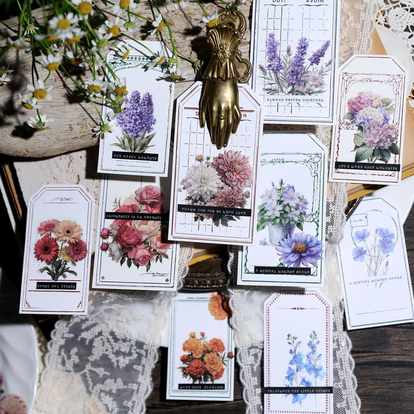 Vintage Vellum Stickers Floral Plants Elements Scrapbooking Supplies Flowers Botanic Natural Translucent Paper Self-Adhesive Junk-Journal Items (Blooming Flowers)