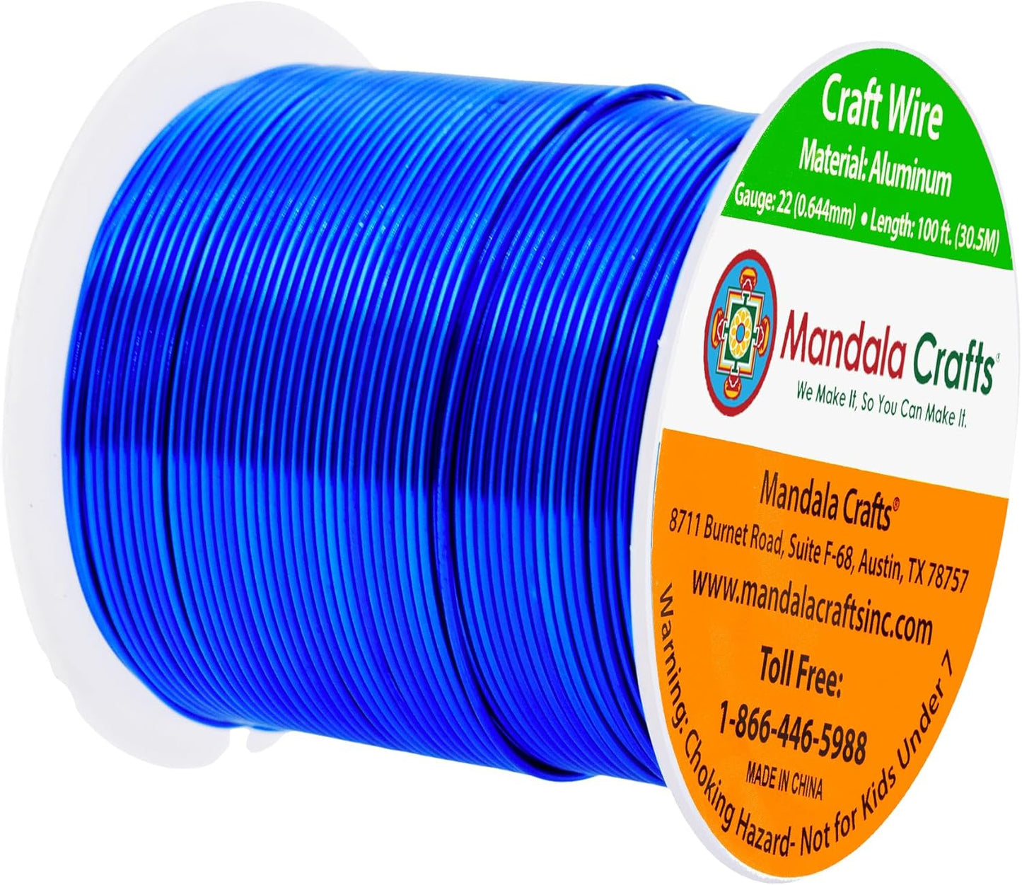 Mandala Crafts 22 Gauge Anodized Aluminum Craft Wire for Jewelry Making - 100 FT Colored Flexible True Blue Wire - Bendable for Bonsai Armature Crafting Sculpting