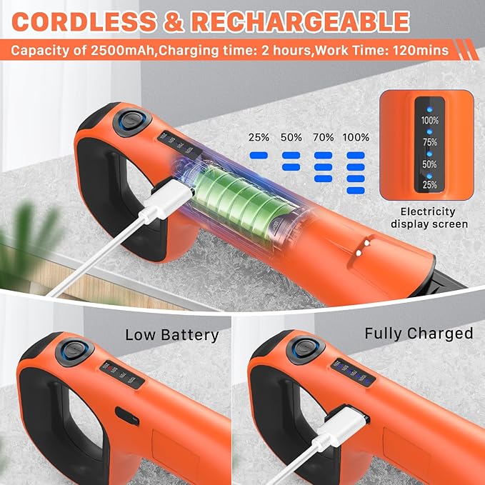 Hillyfe Grill Brush for Outdoor，Cordless Rechargeable Grill Brush with 3 Brush Heads, Grill Electric Cleaning Brushes Without Bristles, LED Light, Grill Scraper, Grilling Gifts for Men,Orange
