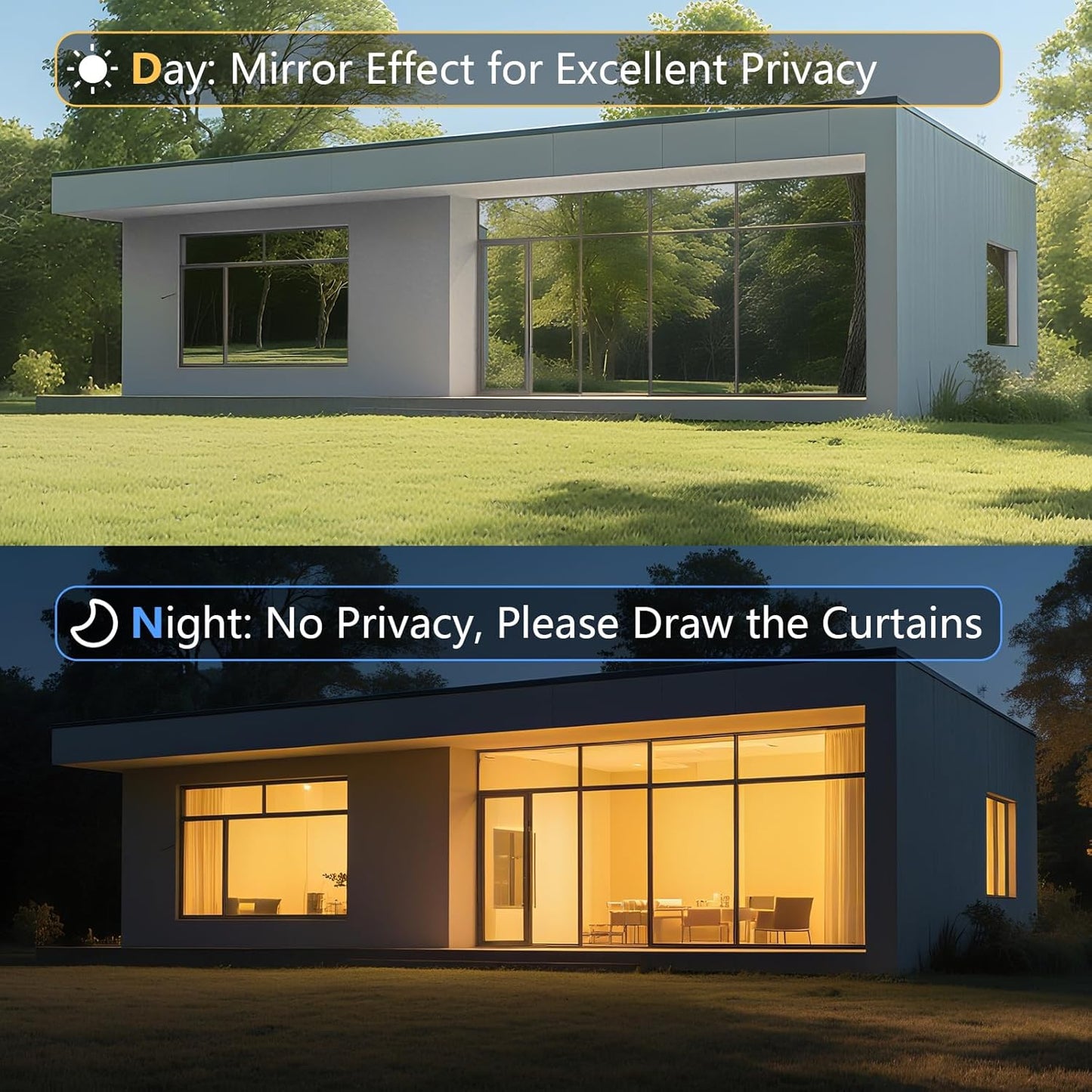 LEMON CLOUD One Way Window Privacy Film See Out Not in Reflective Mirror UV Window Cling Sun Blocking Heat Control Glare Control with Tools,23.6 Inch x 157.4 Inch