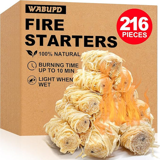 216 Pcs Fire Starter - Natural Fire Starters for Fireplace, Pellet Stove, BBQ, Pizza Oven, Fire Pit &Chimney, Fire Starters for Grill, Charcoal Starter
