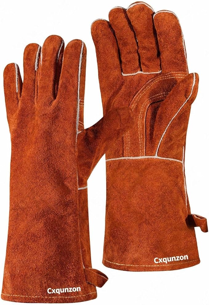 Leather Welding Gloves - Thick Premium Cow Split Leather, Heat Resistant, Welding, Grilling, BBQ & Fireplace