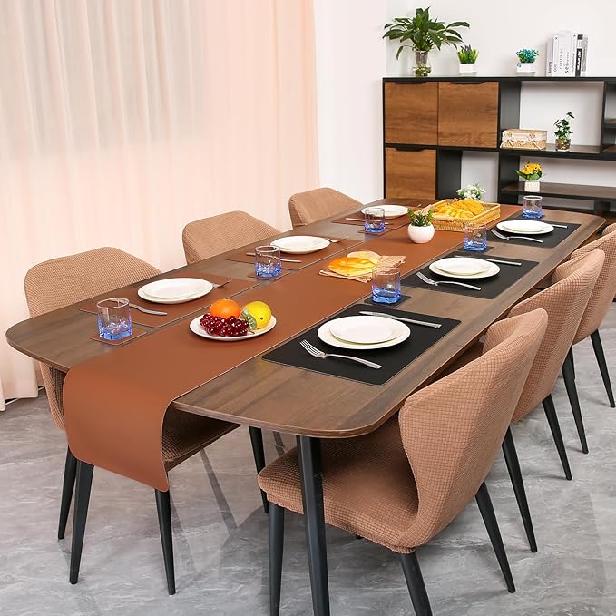 Myir JUN Table Runner Double Sided Vinyl Runner Table 55 Inch Long Runner for Table Washable Waterproof Non-Slip for Home Decorations Black Brown,12 x 55 inch