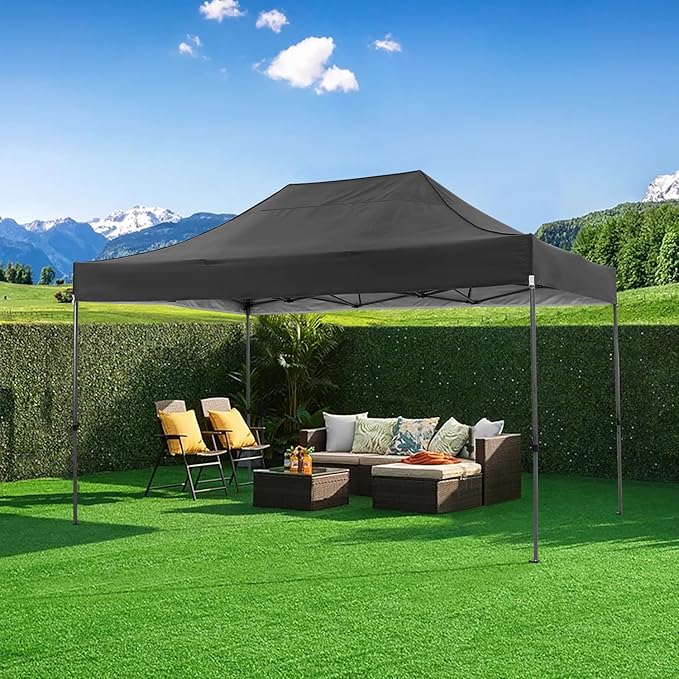 COBIZI 10x15 Pop up Canopy Tent 10x15 Canopy with 4 Sidewalls Waterproof Heavy Duty Commercial Tent for Parties Outdoor Garden Gazebo, Carry Bag(10x15ft, Black)