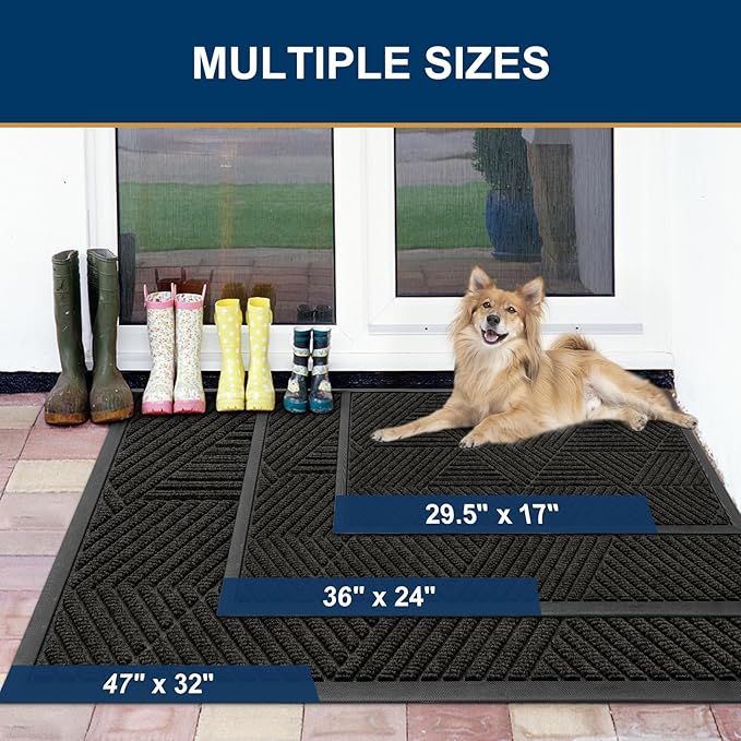 Smiry Front Door Mat Outside Entrance, Heavy Duty Sturdy Natural Rubber Doormat, Trap Dirt and Moisture, Easy Clean Low Profile Mats for Indoor Outdoor Entry, Irregular Triangle (36x24, Charcoal)