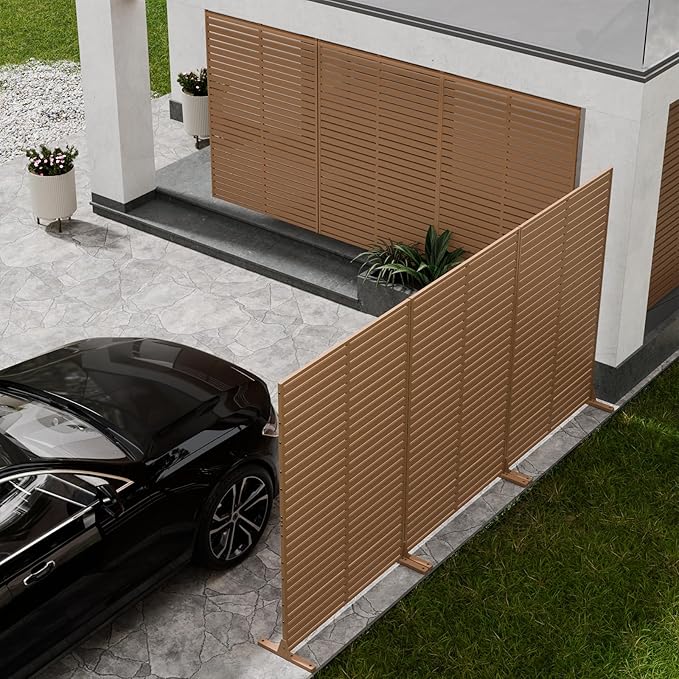 Privacy Fence Screen with Stand 6 Panel 72" H×47" W HDPE Decorative Panels with Steel Poles and Stand, Air Conditioner Fence Panels, Privacy Screen for Outdoor Backyard, Balcony, Pool