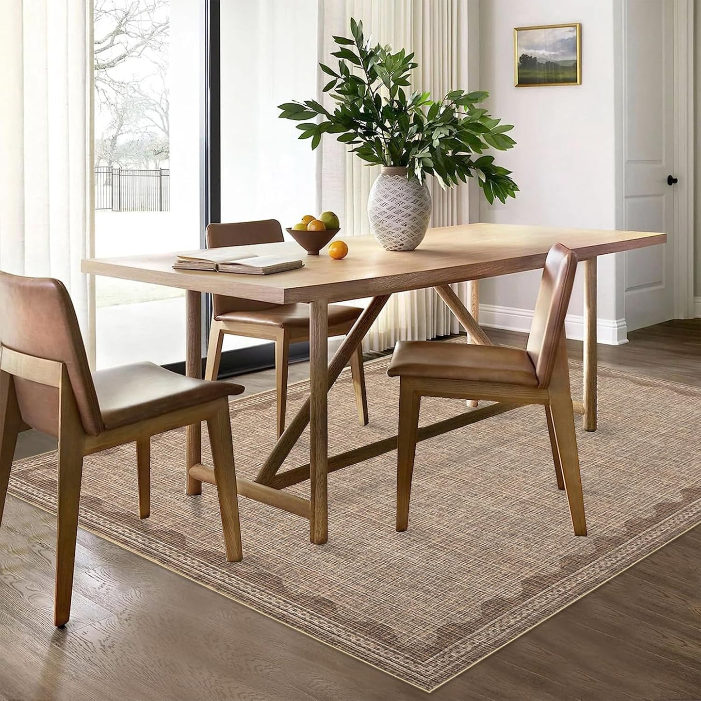 Scalloped Washable Rug 5x7 Area Rugs for Living Room, Solid Coffee Rug for Bedroom Girls, Non Slip Scalloped Throw Mat with Rubber Back, Soft Dorm Nursery Low Pile Carpet for Dining Room