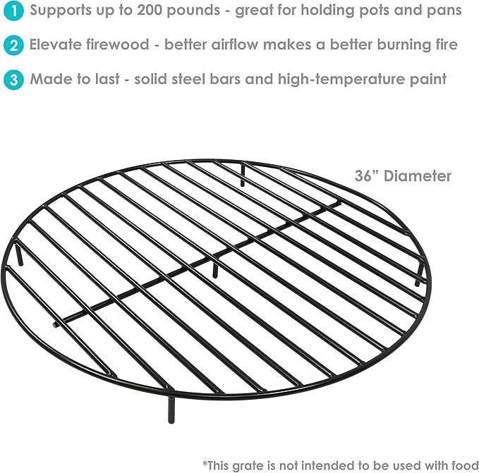 Sunnydaze Round Fire Pit Grate - Elevated Wood Grate for Fire Pit - Heavy-Duty Steel Log Grate for Outside - 36-Inch