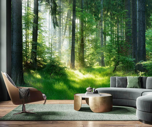 AFZEVEB-Green Forest Wallpaper Natural Landscape Wall murals for Bedroom 114"x74"(Not Peel and Stick)