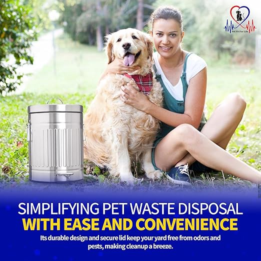 Pet Fit For Life 11" Tall Galvanized Steel Trash Can - Features Step Foot Pedal, Lid Lift - Plastic Inner Lining & Custom Liner Bags - Weather-Resistant, Covered Bin for Lawn & Yard (5L/1.3 Gallons)