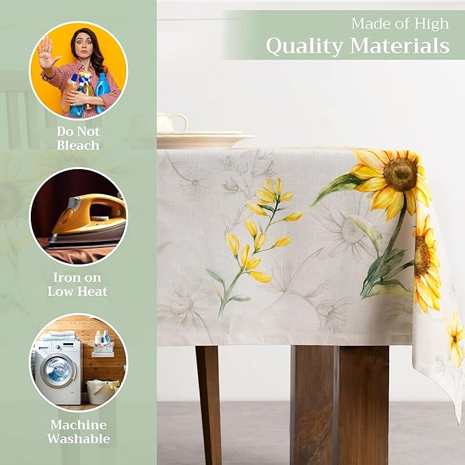 Maison d' Hermine Table Cloth Rectangle Table 100% Cotton 60 x 108 Inches Tablecloth Reusable Decorative Everyday Use for Dining Room, Farmhouse, Home, Party, Festive & Wedding Spring Summer - Candice