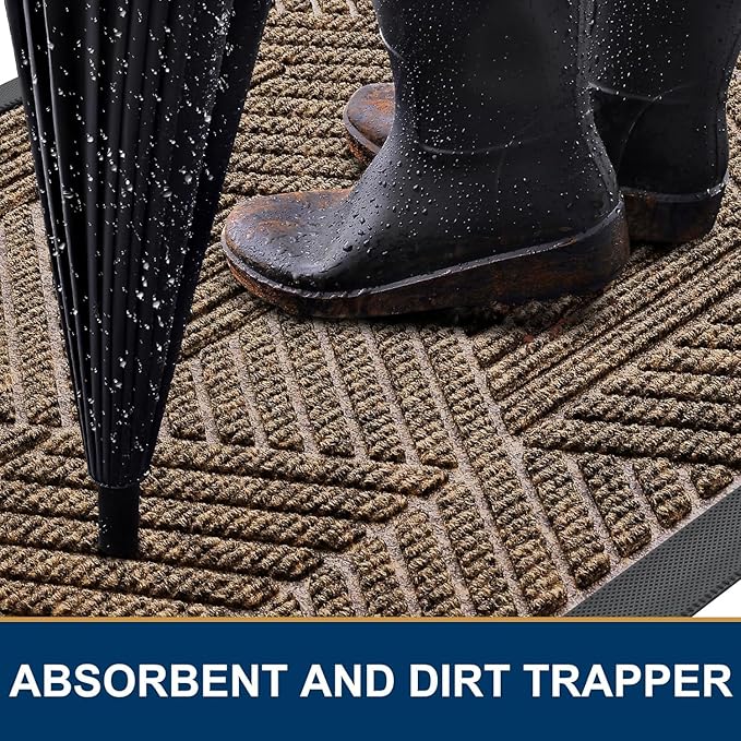 Smiry Front Door Mat Outside Entrance, Heavy Duty Sturdy Natural Rubber Doormat, Trap Dirt and Moisture, Easy Clean Low Profile Mats for Indoor Outdoor Entry, Irregular Triangle (59x24, Brown)