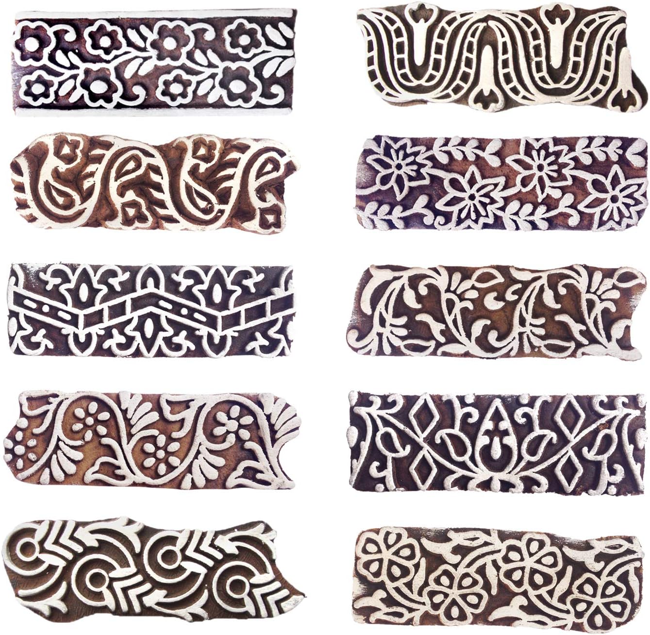 Royal Kraft Border Wooden Printing Stamps (Set of 10) - DIY Henna Fabric Textile Paper Clay Pottery Blocks Htag2177