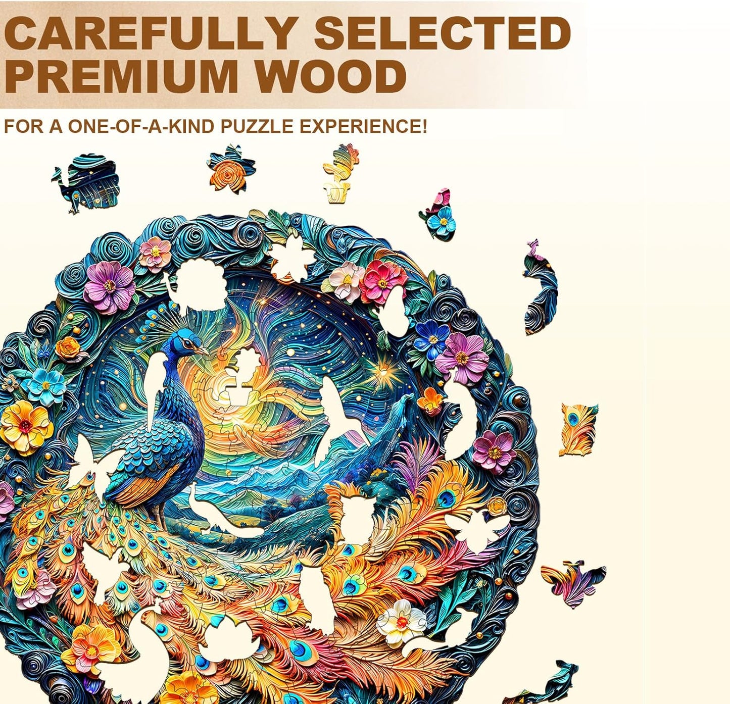 Wooden Puzzles for Adults,Peacock Puzzle, Unique Shaped Wooden Jigsaw Puzzles for Adults, Family Puzzle(13.4 * 13.4 in 300pcs)