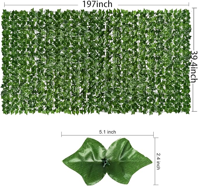 DearHouse Artificial Ivy Privacy Fence - 197x39.4in Artificial Hedges Fence and Faux Ivy Vine Leaf Decoration for Outdoor Indoor Garden Decor