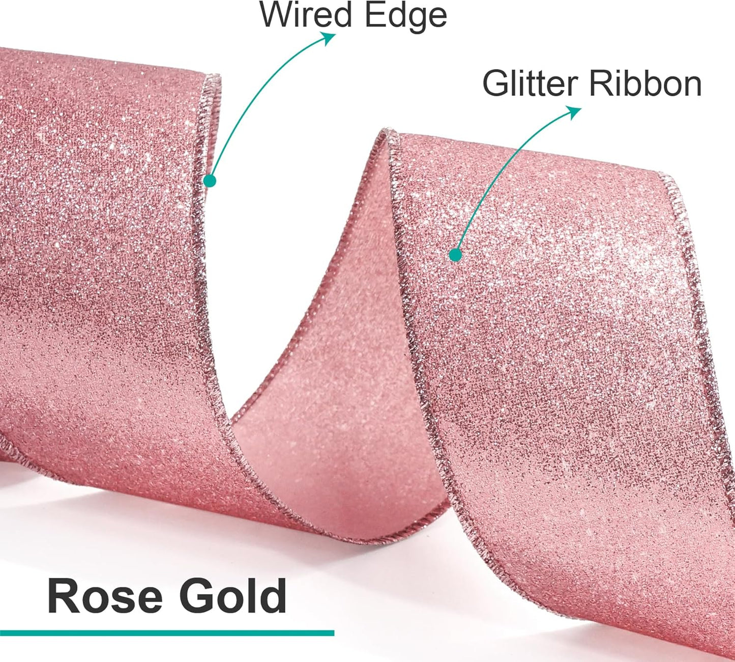 CT CRAFT LLC Glitter Wired Ribbon 1.5" x 10 Yards Rose Gold for Christmas Home Decor Bow Gift Wrapping DIY Crafts Wreath