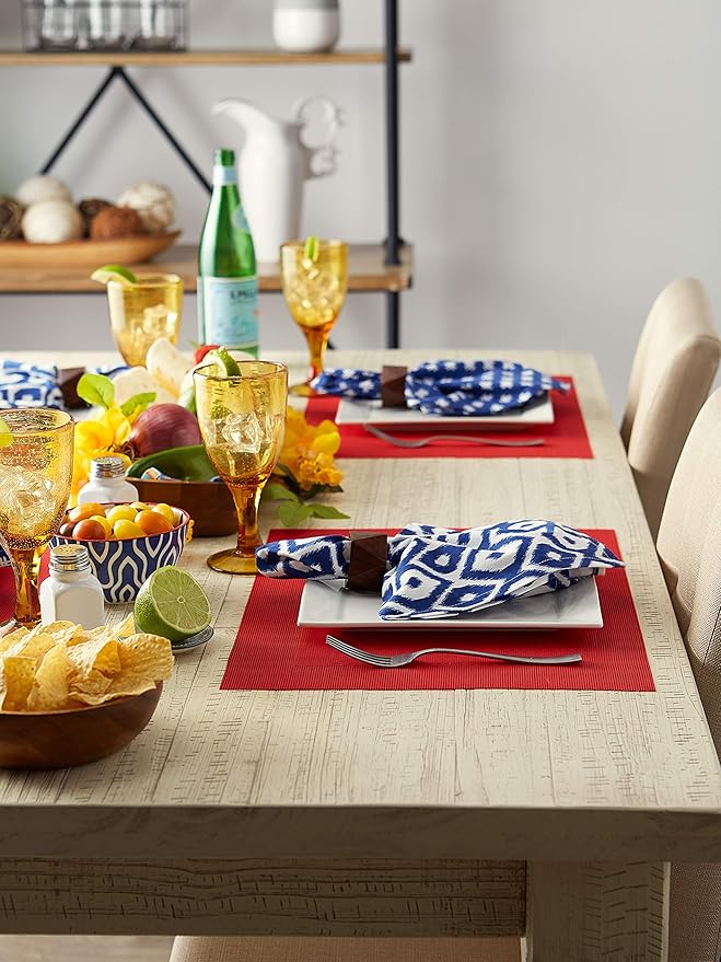 DII PVC Tabletop Collection Woven Indoor/Outdoor, Placemat Set, 13x17.25, Tango Red, 6 Piece
