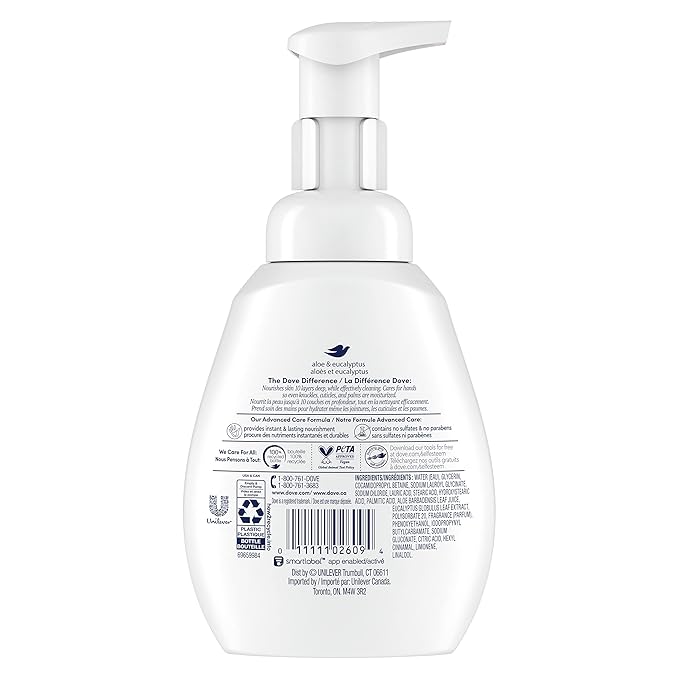 Dove Foaming Hand Wash 4 Count Aloe & Eucalyptus Protects Skin from Dryness, More Moisturizers than the Leading Ordinary Hand Soap, 10.1 oz