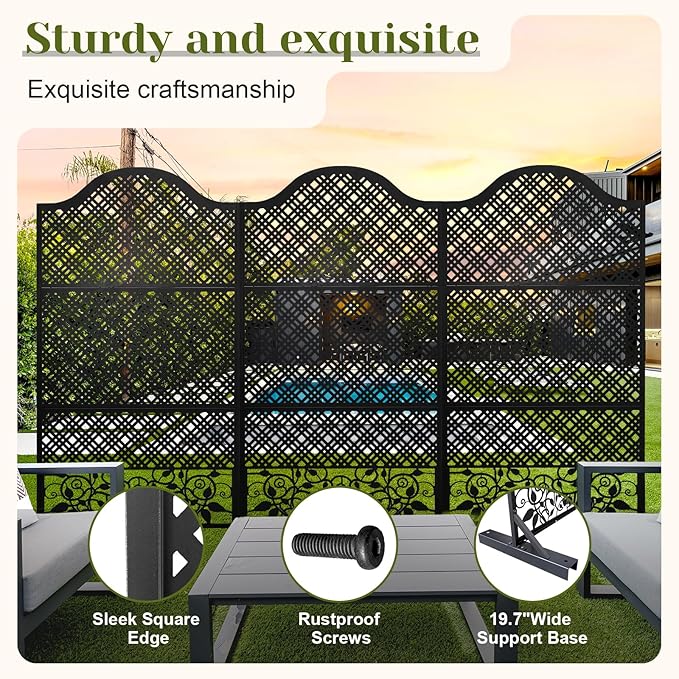 Outdoor Freestanding Decorative Privacy Screen 72" H×47" W Metal Room Divider Garden Fence Panels for Balcony, Backyard, Patio, Deck, Entrance