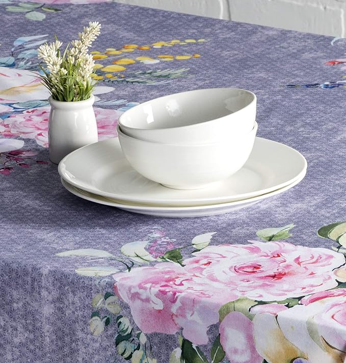 Maison d' Hermine Table Cloth Rectangle Table 100% Cotton 60 x 90 Inches Tablecloth Reusable for Dining Room, Farmhouse, Home, Party, Festive & Wedding Spring Summer - Sweet Rose Lavender - Lush
