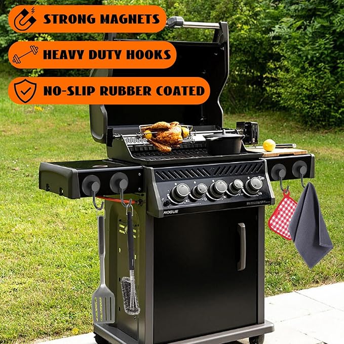 Magnetic Hooks for Grills, Anti-Scratch Magnet Mount Hook for Barbecue Tool, Hanging, Refrigerator, Kitchen, Garage, Cruise, Ship