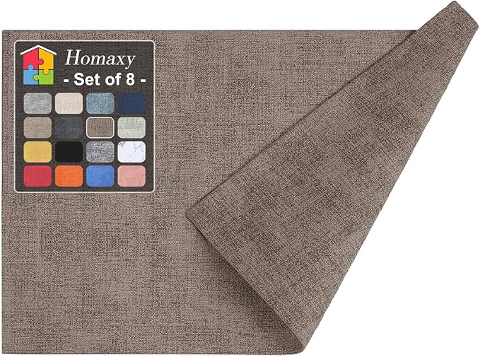 Homaxy Faux Leather Heat Resistant Placemats for Dining Table Set of 8, Waterproof Wipeable Washable PU Table Mats, Easy to Clean Anti-Slip Place Mats, 11.8" x 17", Dark Brown