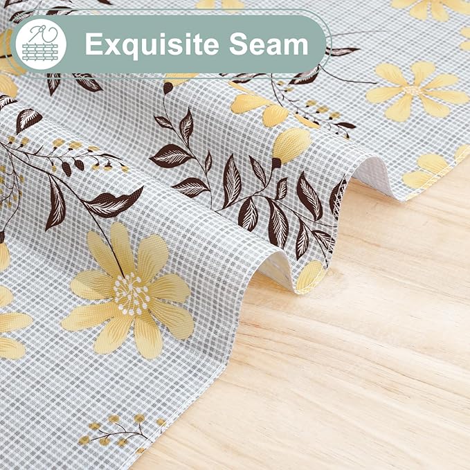 misaya Rectangle Waterproof Vinyl Table Cloth, Wipeable Tablecloth with Flannel Backing, Plastic Table Cover for Dinner, Picnic, Indoor and Outdoor (Yellow Flowers, 60" x 102")