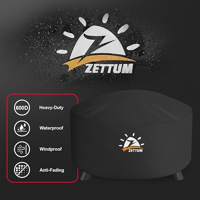 Zettum Fire Pit Cover Round 32 Inch - Outdoor Firepit Cover Heavy Duty & Waterproof, 600D Patio Fire Table Cover Gas Fire Pit Accessories Fade & Weather Resistant - 32 x 32 x 16 Inch
