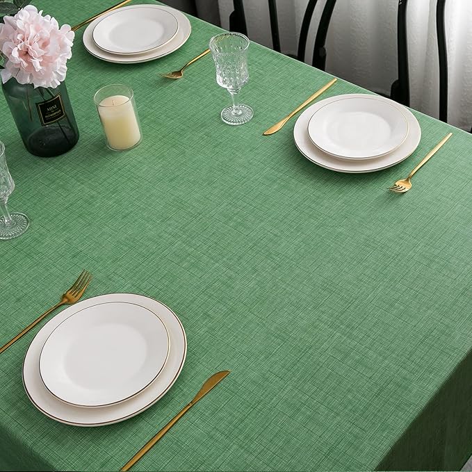 LIBERECOO Vinyl Tablecloth with Flannel Backing, Grass Green, Waterproof, Stain-Resistant, Easy-Clean Table Cover for Holiday, Dining, Kitchen, and Outdoor Use, 60" x 60" Square