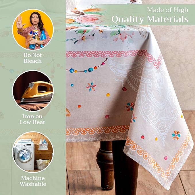 Maison d' Hermine Table Cloth Square Table 100% Cotton 60 x 60 Inches Tablecloth Reusable Decorative for Dining Room, Farmhouse, Home, Party, Festive & Wedding Spring Summer - Ibiza - Beige