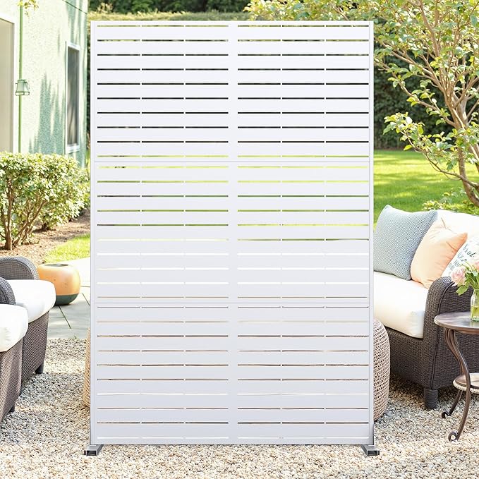 GarveeLife Metal Privacy Screen 72" h x 47" w, Outdoor Privacy Screens and Panels, Freestanding Decorative Fence for Patio Lawn Garden Deck Balcony, 3-Panel with Stand for Outdoor & Indoor Use